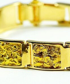 Gold Nugget Inlay Bracelet "Orocal" B10MM11L Genuine Hand Crafted Jewelry - 14K Casting