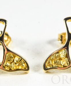Gold Nugget Whale Tail Earrings "Orocal" EWT22N Genuine Hand Crafted Jewelry - 14K Gold Casting