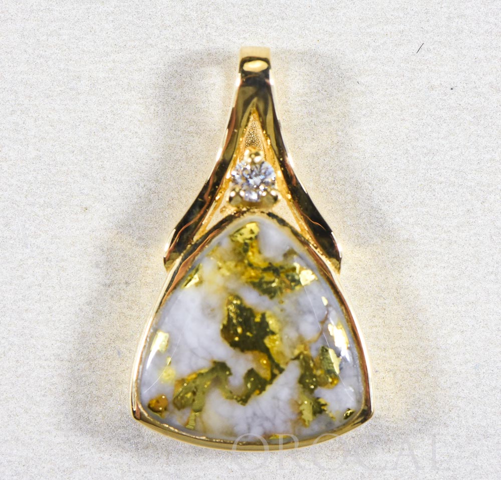 Gold Quartz Pendant "Orocal" PN1125DQ Genuine Hand Crafted Jewelry - 14K Gold Yellow Gold Casting