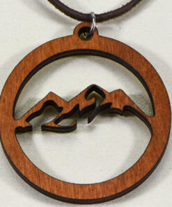 Laser Engraved Necklace "Mountain Scene" Birch Wood w/ 30 in. Leather Strap