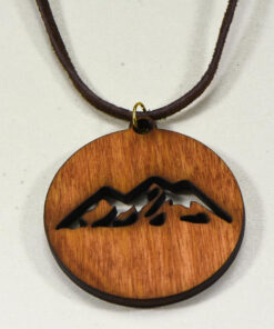 Laser Engraved Necklace "Mountain Scene" Birch Wood w/ 30 in. Leather Strap