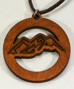 Laser Engraved Necklace "Mountain Scene" Birch Wood w/ 30 in. Leather Strap