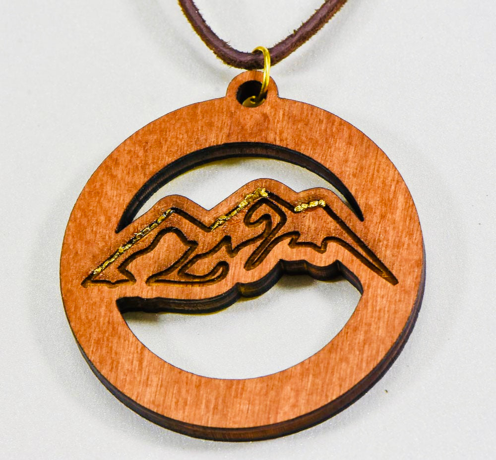 Laser Engraved Necklace "Mountain Scene" w/ Natural Gold Nuggets